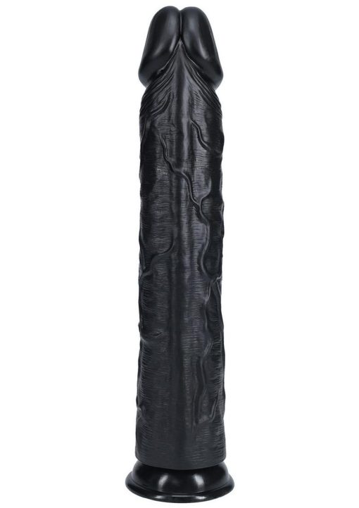 RealRock Ultra Realistic Skin Extra Large Straight Dildo with Suction Cup 14in - Black