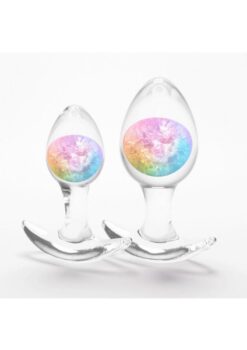 Cosmic Glams Silicone Anal Plug Kit (2pc Set) - Rainbow