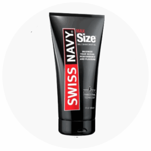 Swiss Navy Max Size enhancement gel tube, promoting sexual performance and pleasure, featured on Spice Sensuality's lubricants page.