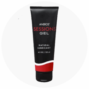 Natural lubricant gel in a black tube with red accents, labeled "Aneros Sessions Gel," 4.2 oz (125 ml), featured on Spice Sensuality for enhancing intimate experiences.