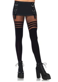 Leg Avenue Opaque Thigh High Pantyhose with Stripes - OS - Black