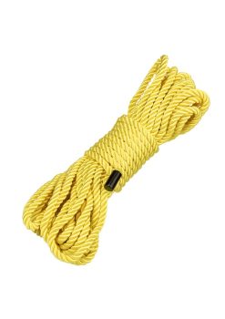 Yellow bondage rope, suitable for BDSM activities, showcasing a durable and flexible design for restraint and tying.