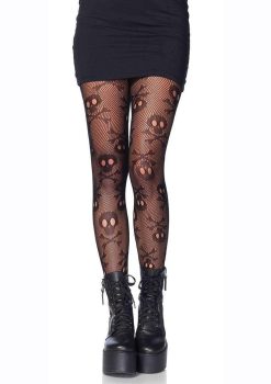 Leg Avenue Pirate Booty Skull Net Pantyhose - OS - Black