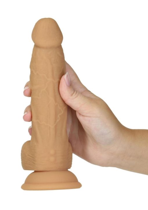 Naked Addiction Silicone Rechargeable Vibrating and Rotating Dildo with Remote Control 8in - Caramel - Image 4