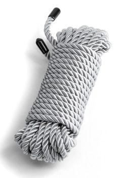 Bound Rope in silver, showcasing a tightly coiled design, featured prominently on a bondage rope product listing for BDSM enthusiasts.