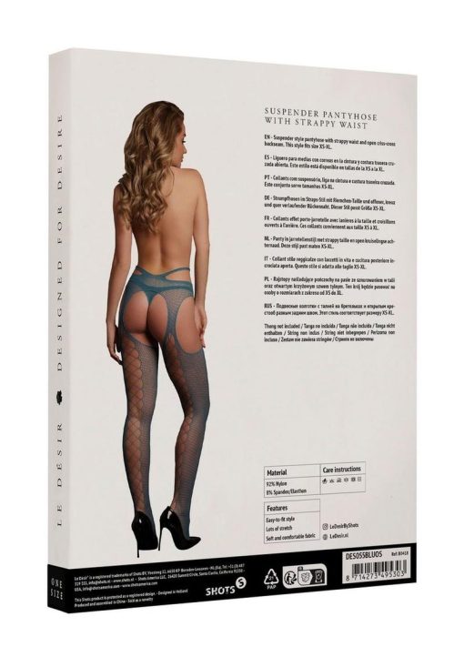 Le Desir Suspender Pantyhose with Strappy Waist - O/S - Blue - Image 4