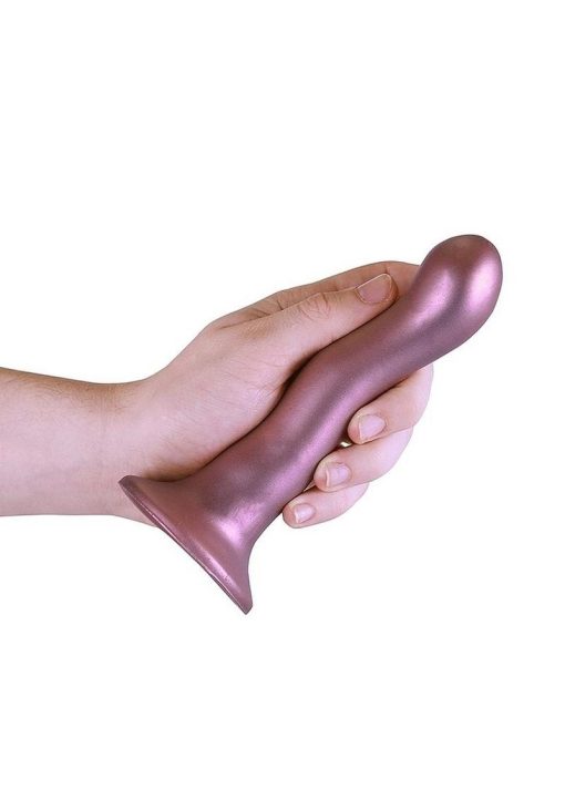 Ouch! Ultra Soft Curvy G-Spot Silicone Dildo 7in - Mettalic Rose Gold - Image 4