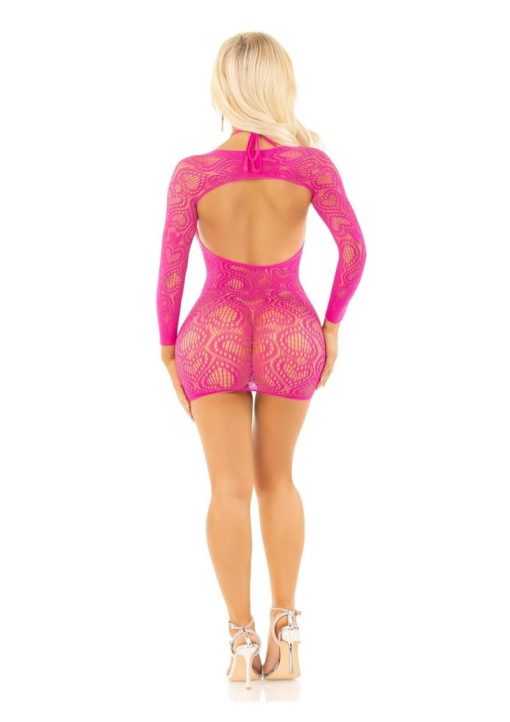 Leg Avenue Heart Net Keyhole Halter Mini Dress and Shrug (2 Piece) - OS - Magenta - Image 3