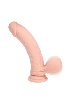 RealRock Rechargeable Silicone Dual Layered Vibrating Curved Dildo with Weighted Balls 7in - Vanilla
