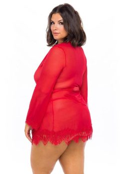 Oh La La Provence Short Sheer Robe 3X/4X - Red