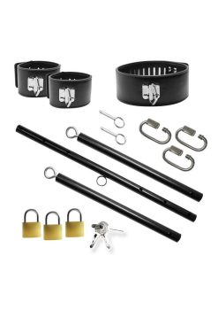Master Series Dominion Bar Stainless Steele Spreader Bar with Collar and Restraints - Black/Silver