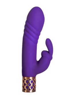 Pillow Talk Secrets Sensual Rechargeable Silicone Dual Thrusting Rabbit Wand - Purple/ Rose Gold