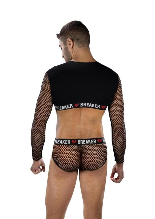 Envy Menswear Heartbreaker Mesh Crop Top and Briefs Set - OS - Black - Image 3