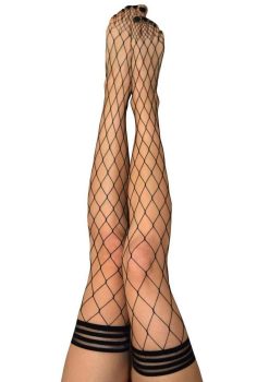 Kixies Michelle Large Net Fishnet Thigh High - Size D/XLarge - Black
